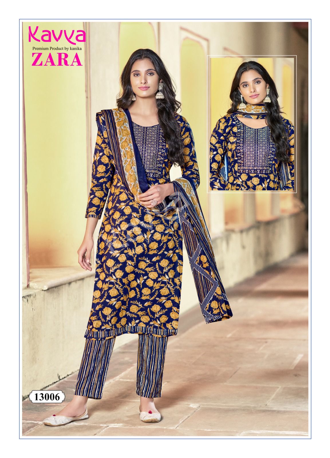 Kavya Zara Vol 13 Cambric Cotton Kurti Pant With Dupatta Collection
